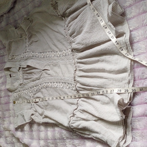 Free People Baby Blues Cream Ruffle Cap Sleeves Stripes Lace Baby Doll Tunic S - Picture 6 of 9